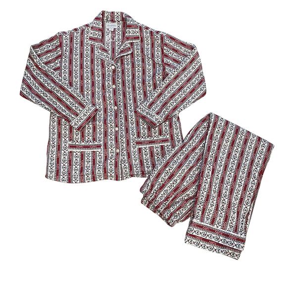 Lanz of Salzburg Womens Pajama Set Small Floral Flannel Granny Core Sleepwear